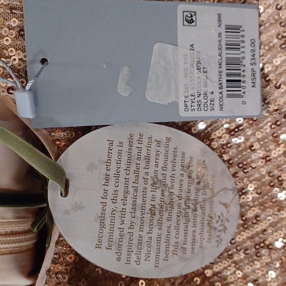 NWT ANTONIO MELANI x Nicola Bathie Nicola Sequin Belted Feathered A-Line Dress - Picture 9 of 16